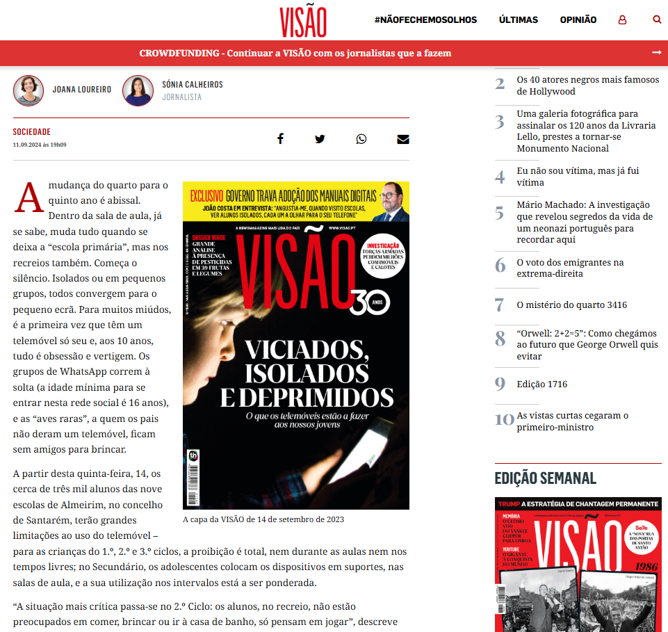 Notícia sobre ecrãs - VISÃO