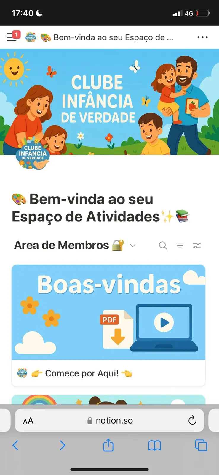Área de membros – captura de ecrã 1